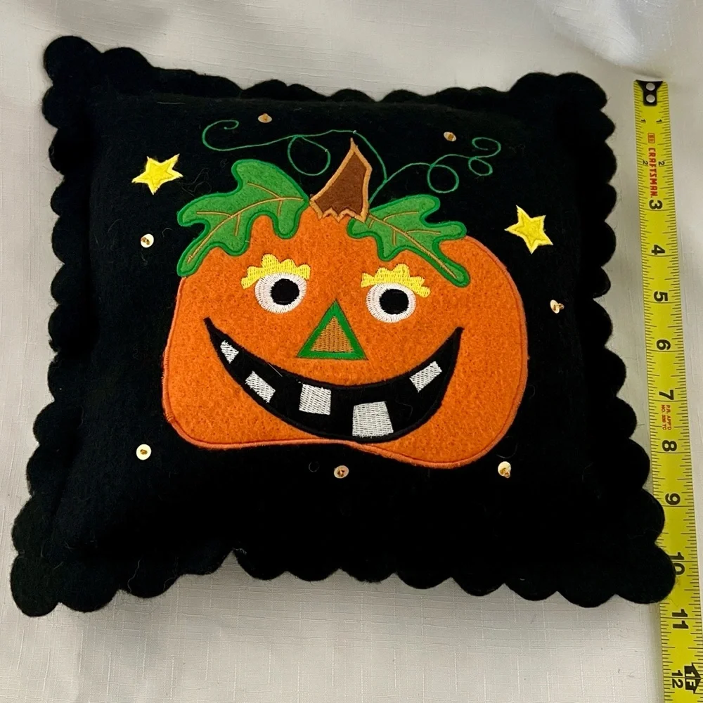 Jack~O~Lantern Felt Embroidered Pillow